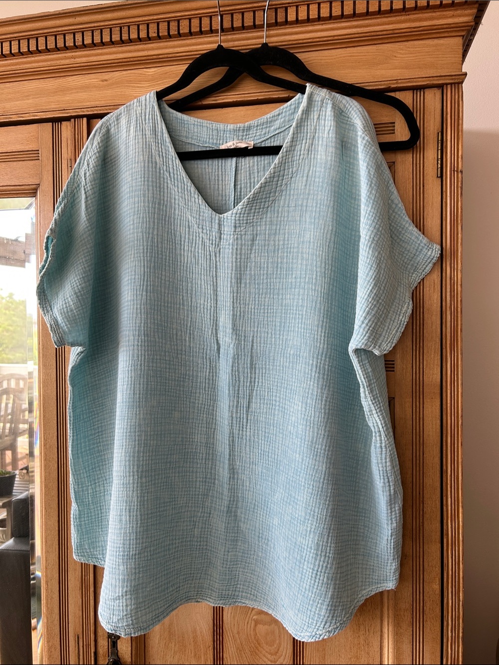 Light Aqua V-Neck Women's Tunic Top XL